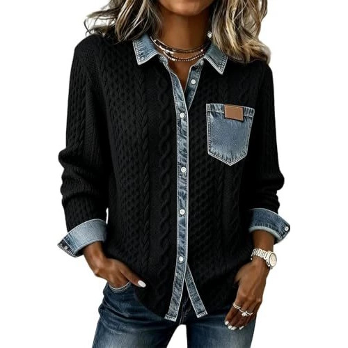 Women's Twist Print Long Sleeve Button-Front Shirt