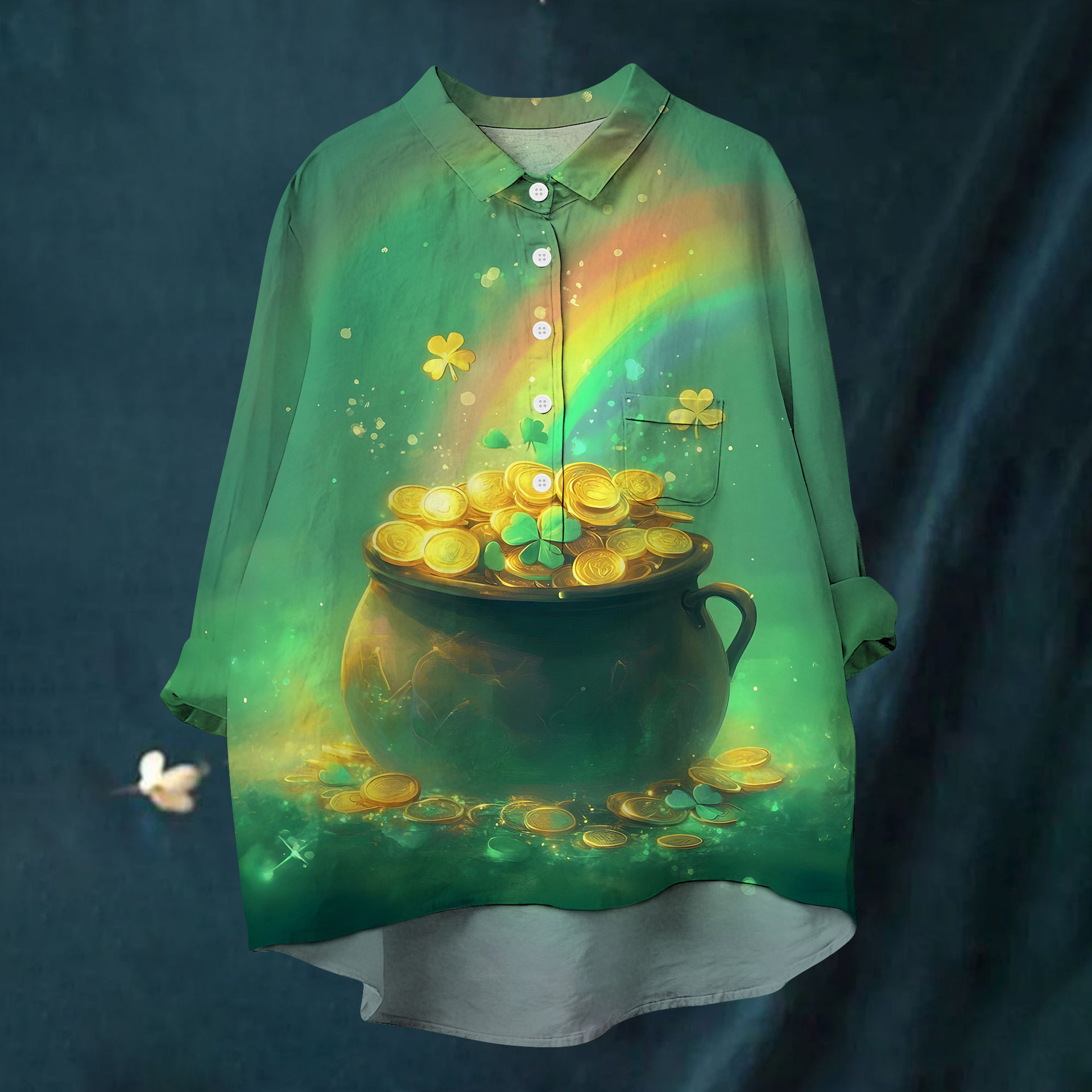 Women's Summer Magic Hat Money Pot Print Long Sleeve Shirt
