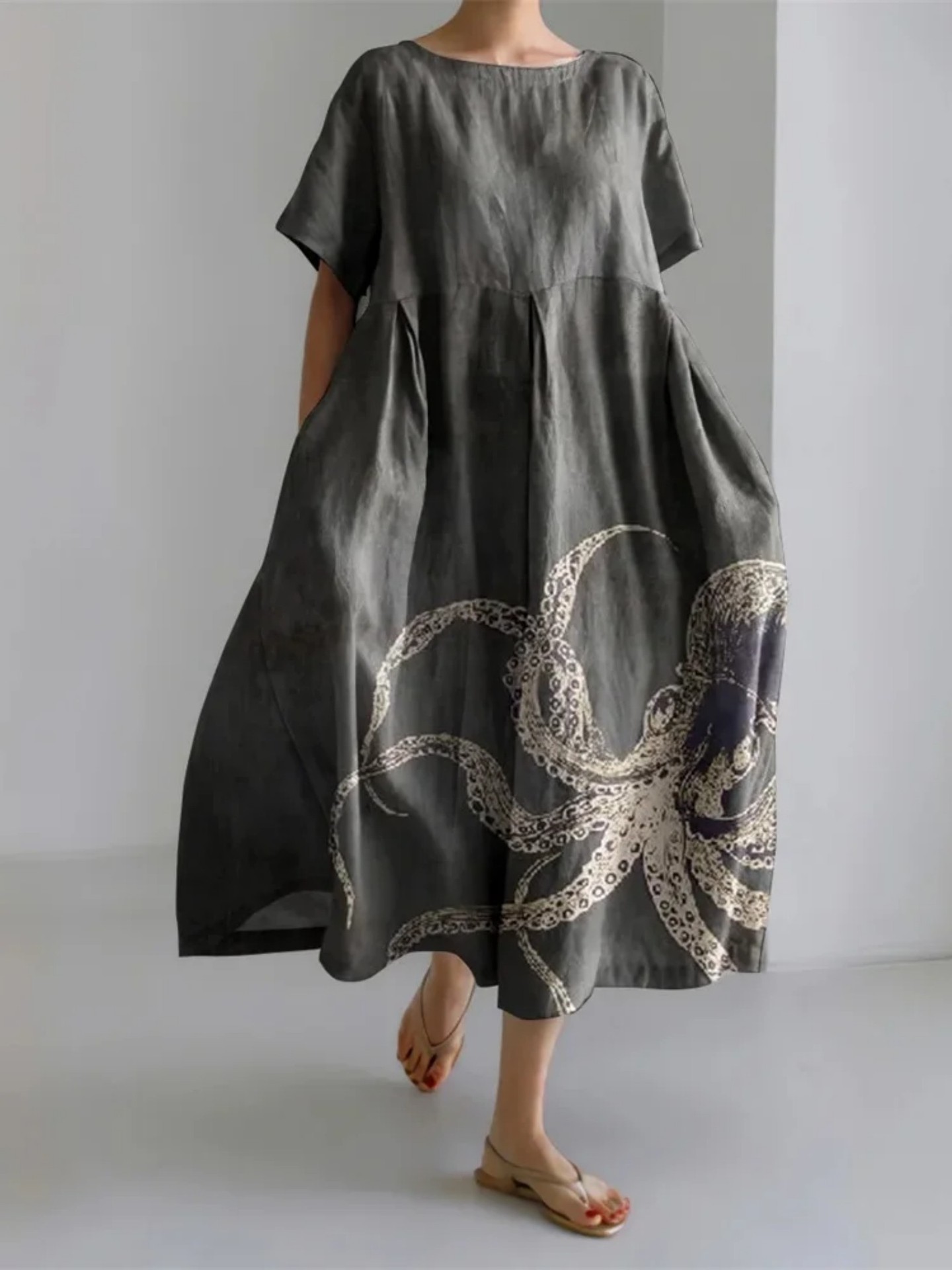 Women's Animal Print Casual A-Line Dress with U-Neck and Short Sleeves