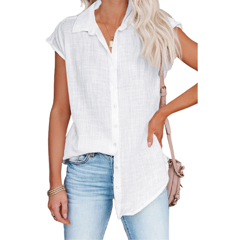 Women's Solid Color Button-Down Short Sleeve Shirt