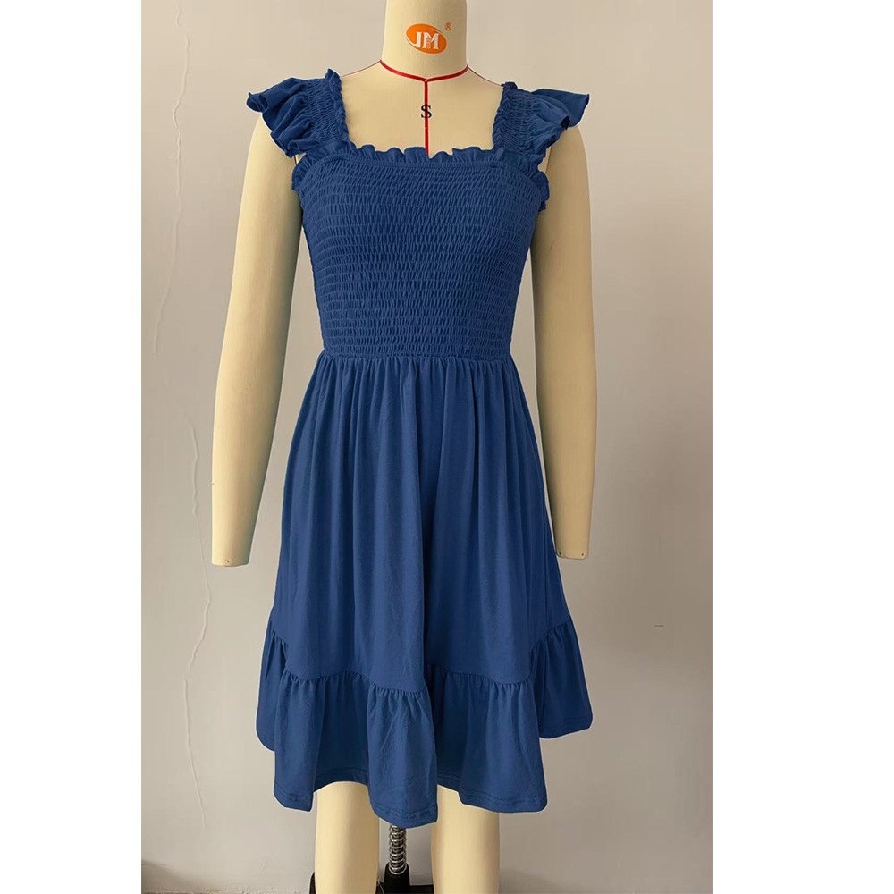 Square Neck Plaid Smocked Midi Dress with Flutter Sleeves