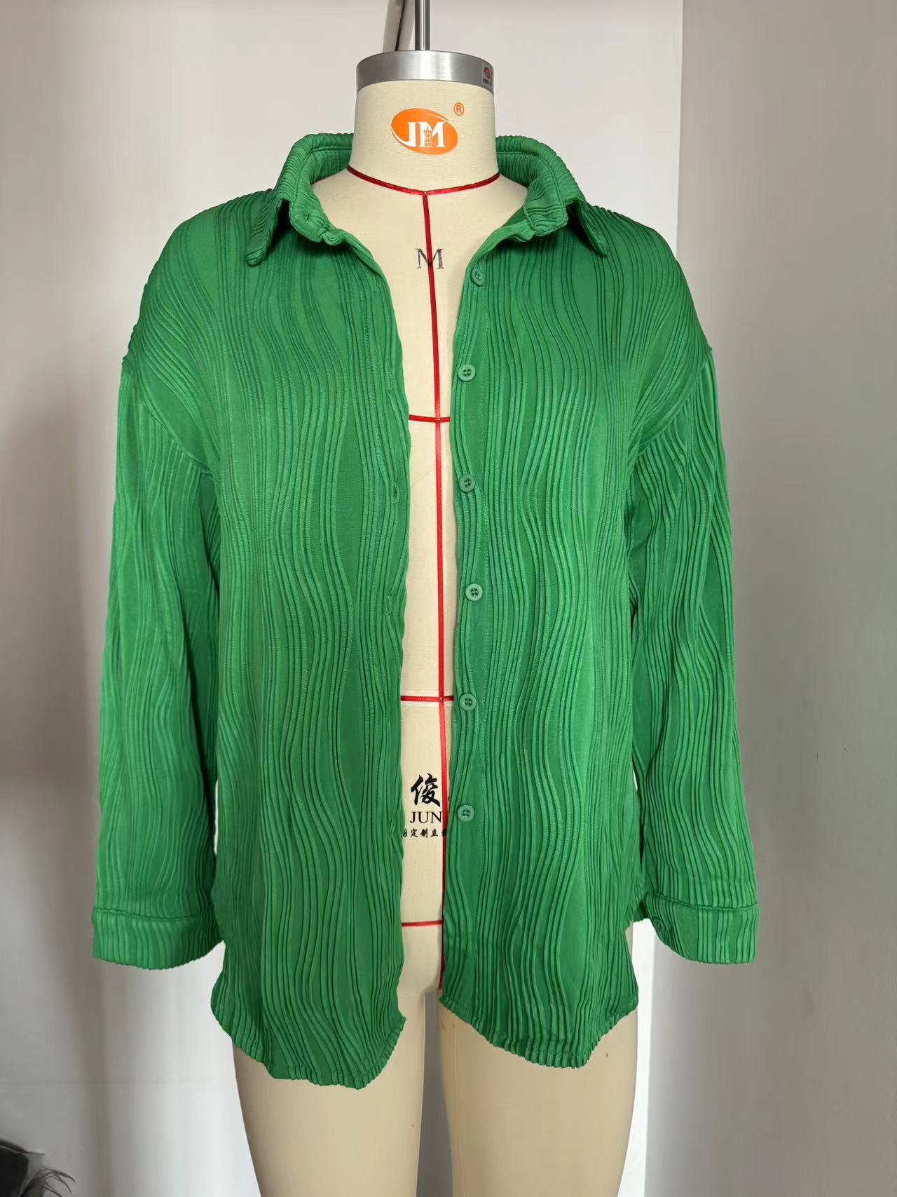 Wave Textured Loose Fit Button-Front Shirt