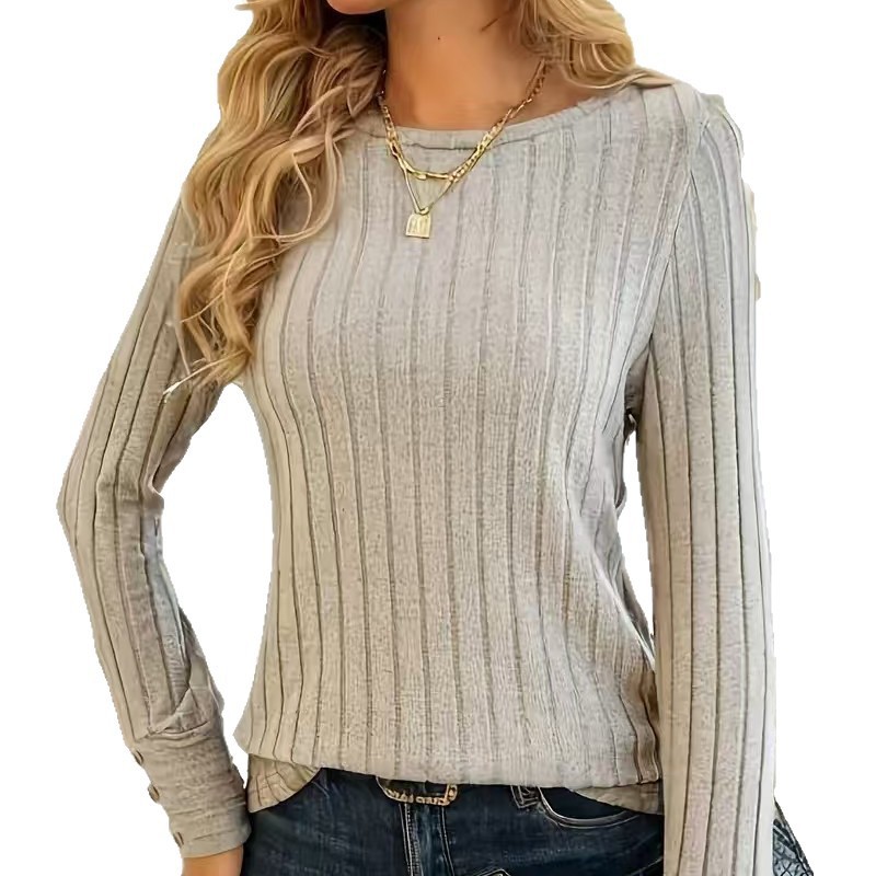 Women's Ribbed Knit Crewneck Loose Fit Solid Color Top