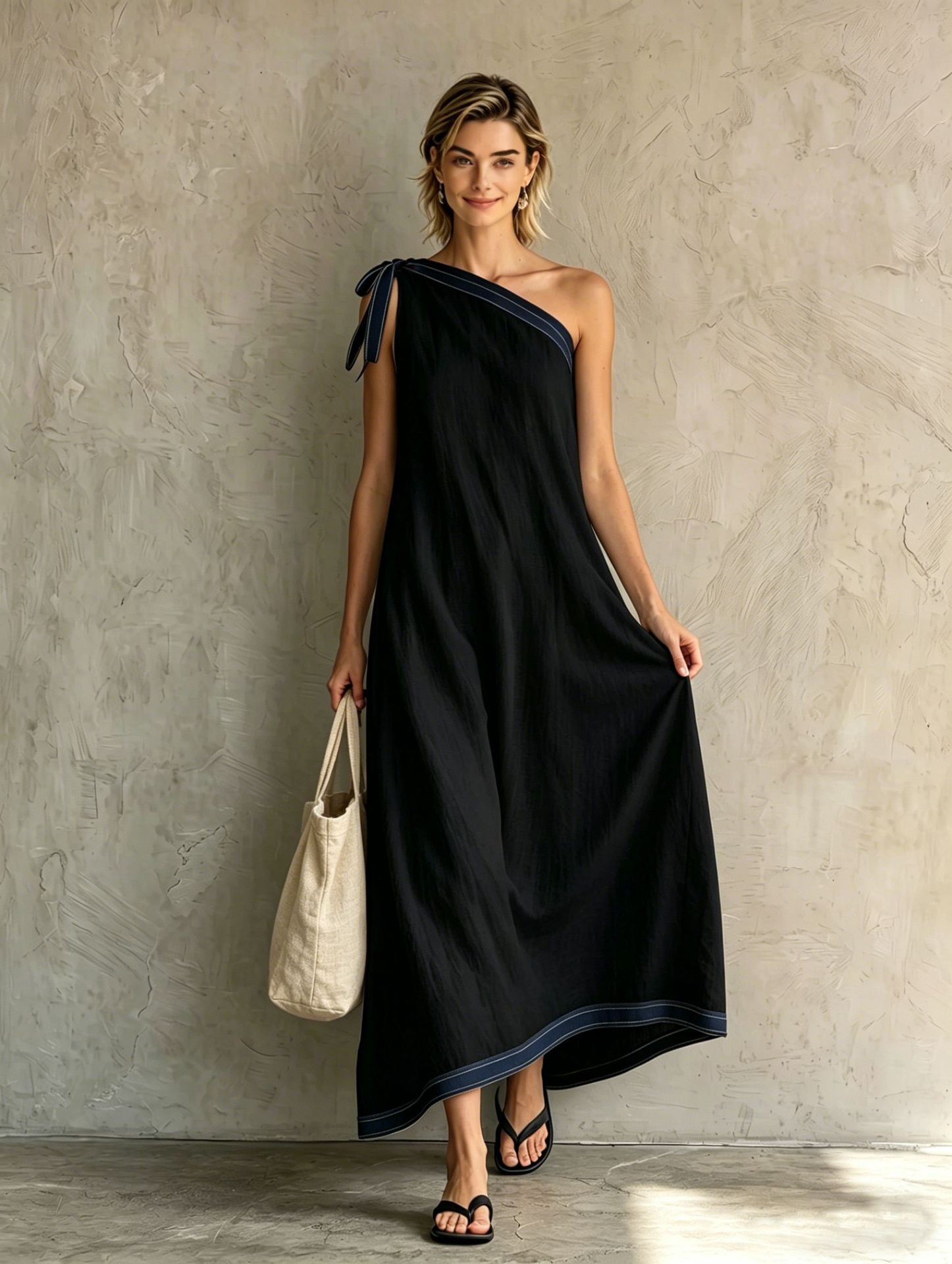 Women's Tie-Back Open-Back Color-Block Midi Dress