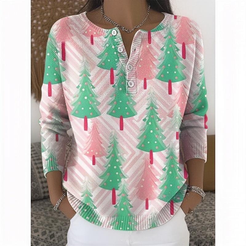 Women's Retro 3D Digital Print Four-Button Stand Collar T-Shirt