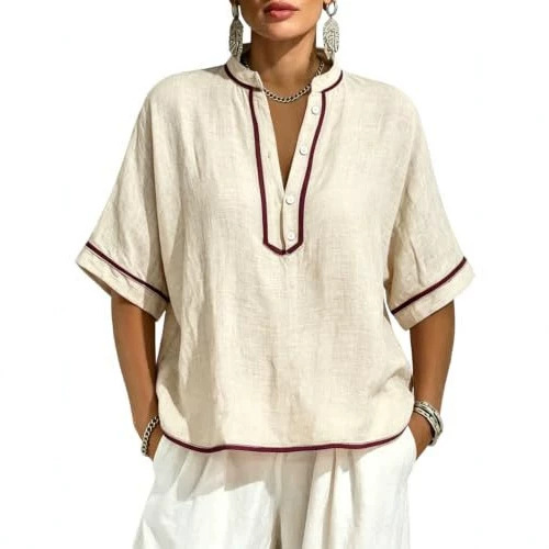 Women's Elegant Solid Print Mid-Sleeve Blouse