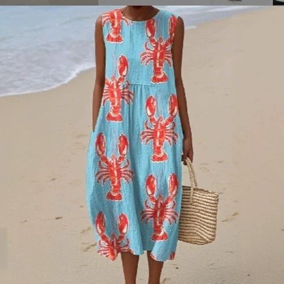 Sleeveless Printed Midi Dress Slim Fit Casual