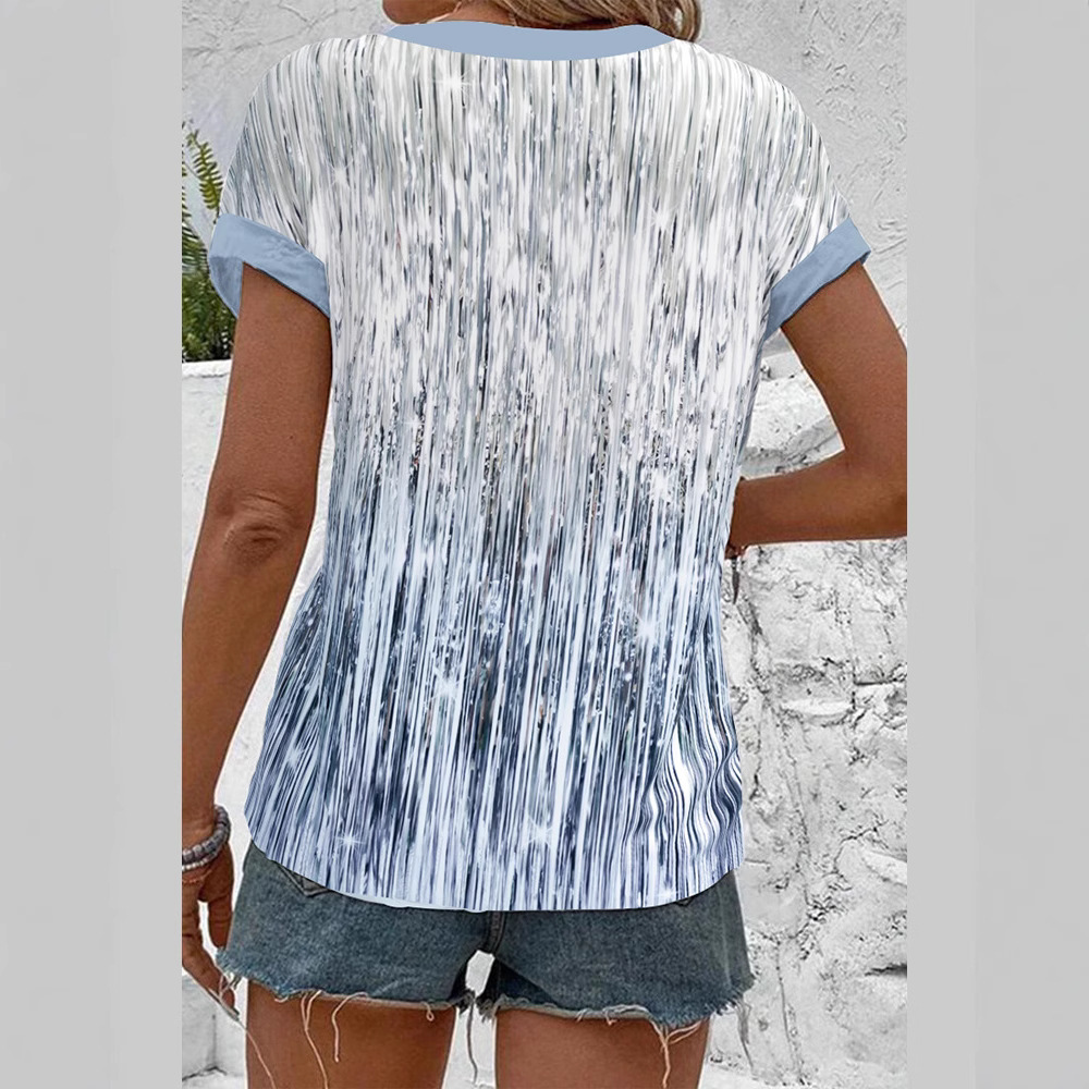 Women's Casual Textured Stand Collar Button Short Sleeve Printed Shirt
