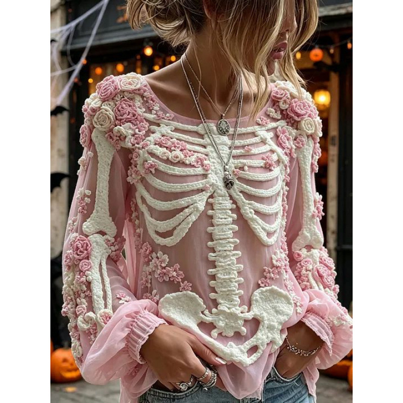 Halloween Spider Rose Gothic Shirt Crewneck Long Sleeve