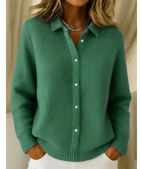 Women's Elegant Solid Print Long Sleeve Button-Front Shirt