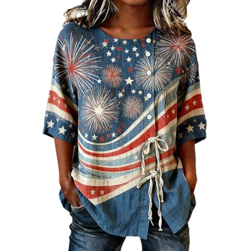 Women's American Flag Star Print Short Sleeve Casual Shirt