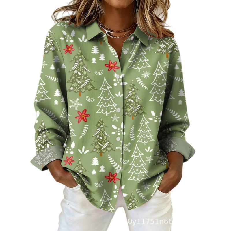 Women's Plaid Floral Print Long Sleeve Button-Up Shirt