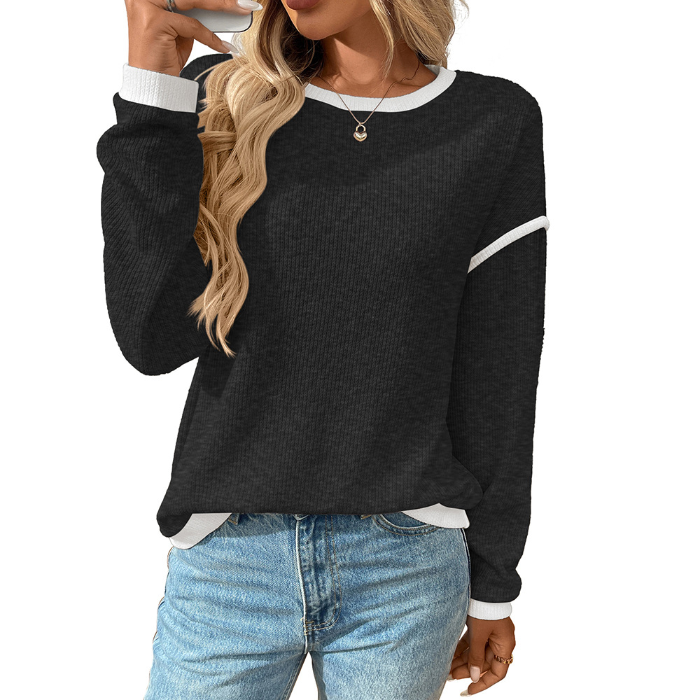 Women's Colorblock Crewneck Faux Sweater Long Sleeve Loose Top
