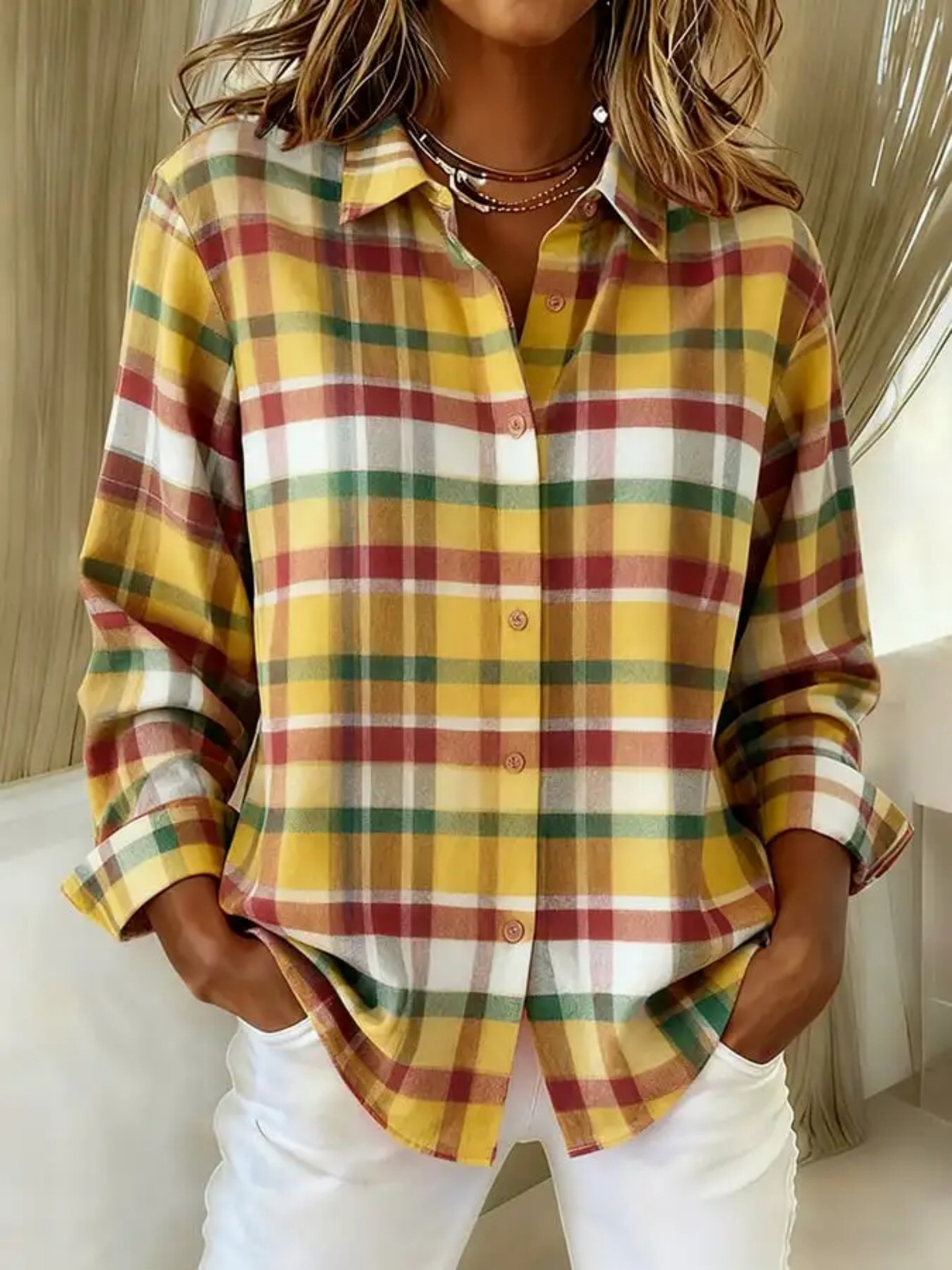 Women's Unique Plaid Print Long Sleeve Shirt