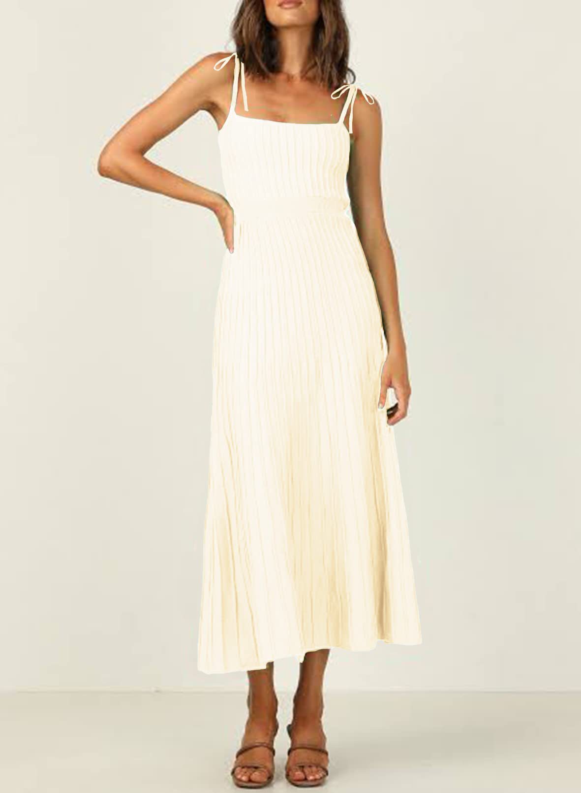 Women's Summer Sleeveless Knit Maxi Dress Square Neck High Waist A-Line