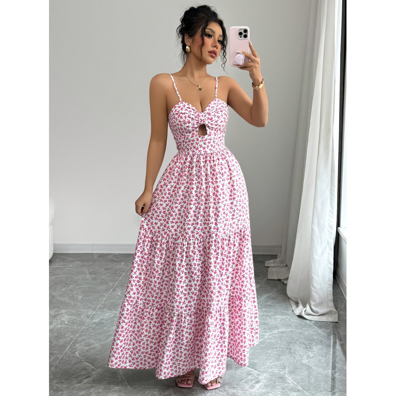 Women's Floral Print Cutout Long Cami Dress