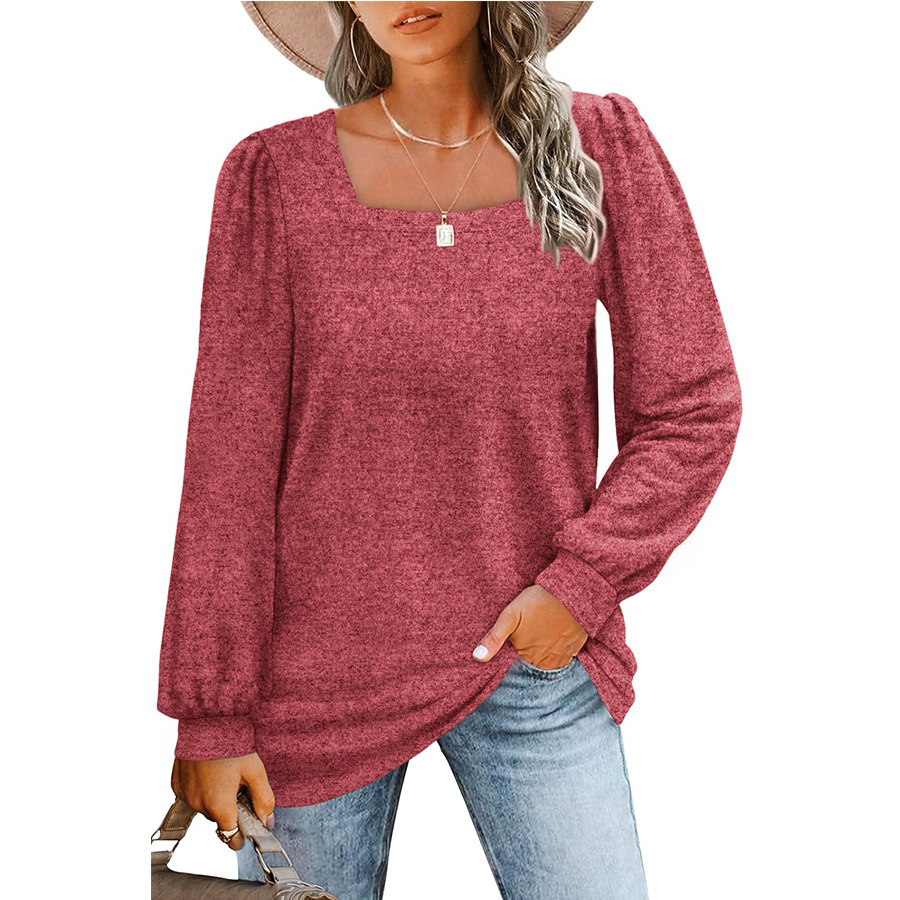 Women's Loose Puff Sleeve Square Neck Long Sleeve T-Shirt