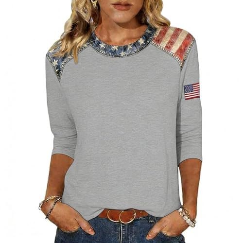 Eagle American Flag 250th Anniversary Letter Print Long Sleeve Women's Top