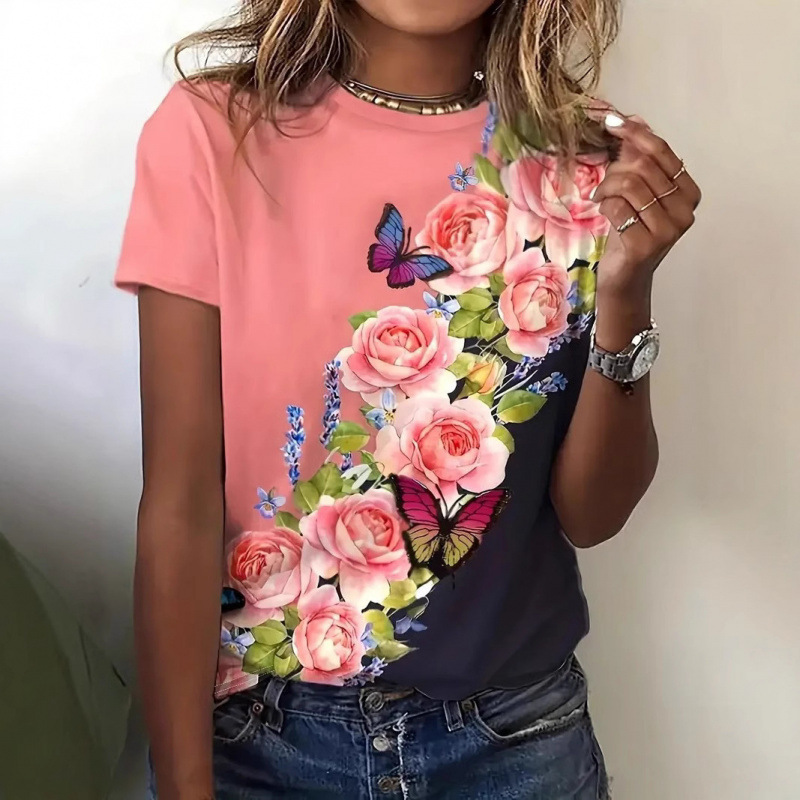 Women's Casual Short Sleeve T-Shirt Loose Fit Round Neck 3D Print