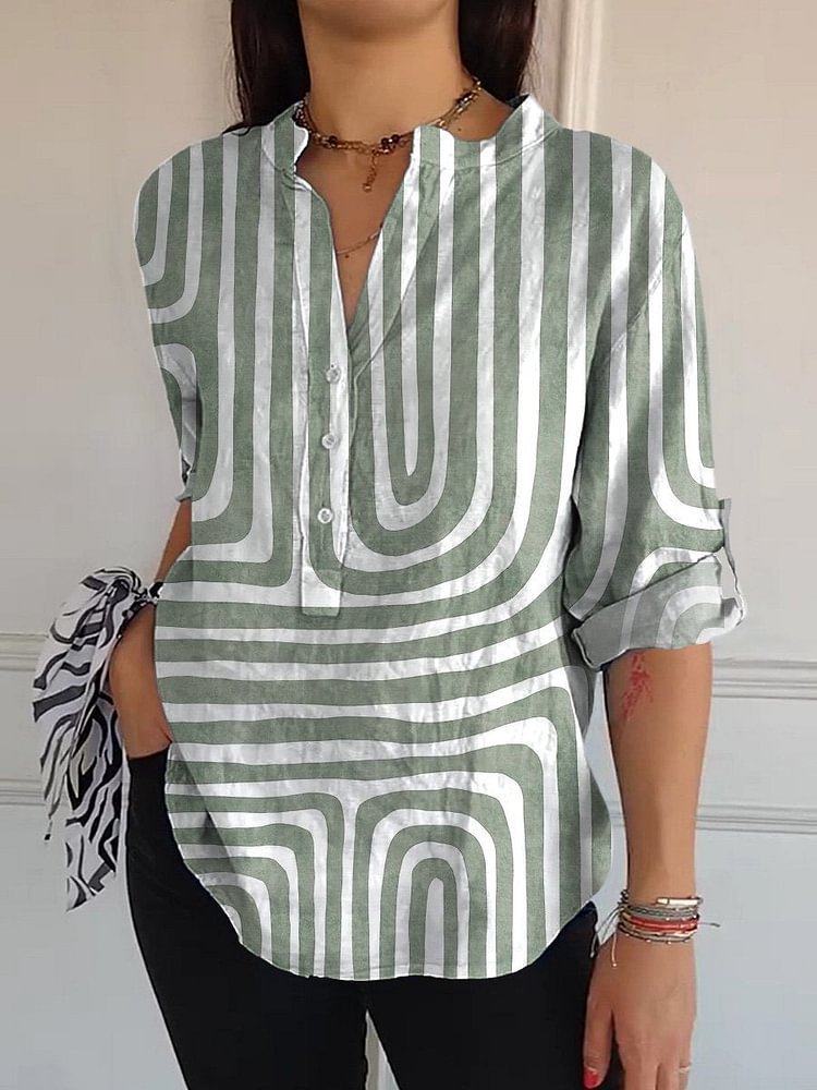 Women's Loose Casual Retro Button-Up Shirt with Graphic Print