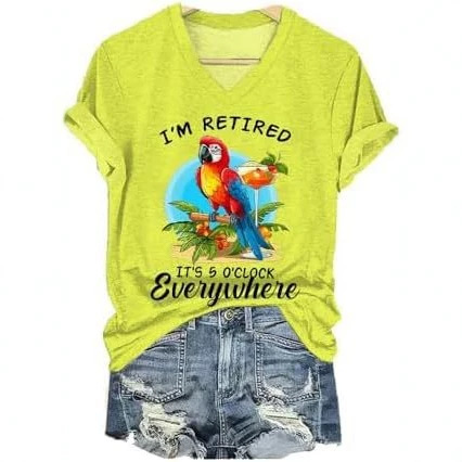 Women's Summer Parrot 3D Print V-Neck Short Sleeve T-Shirt