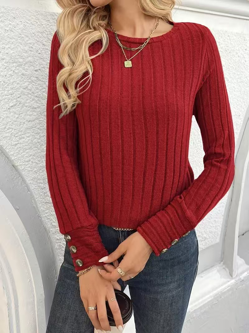 Women's Ribbed Knit Crewneck Loose Fit Solid Color Top