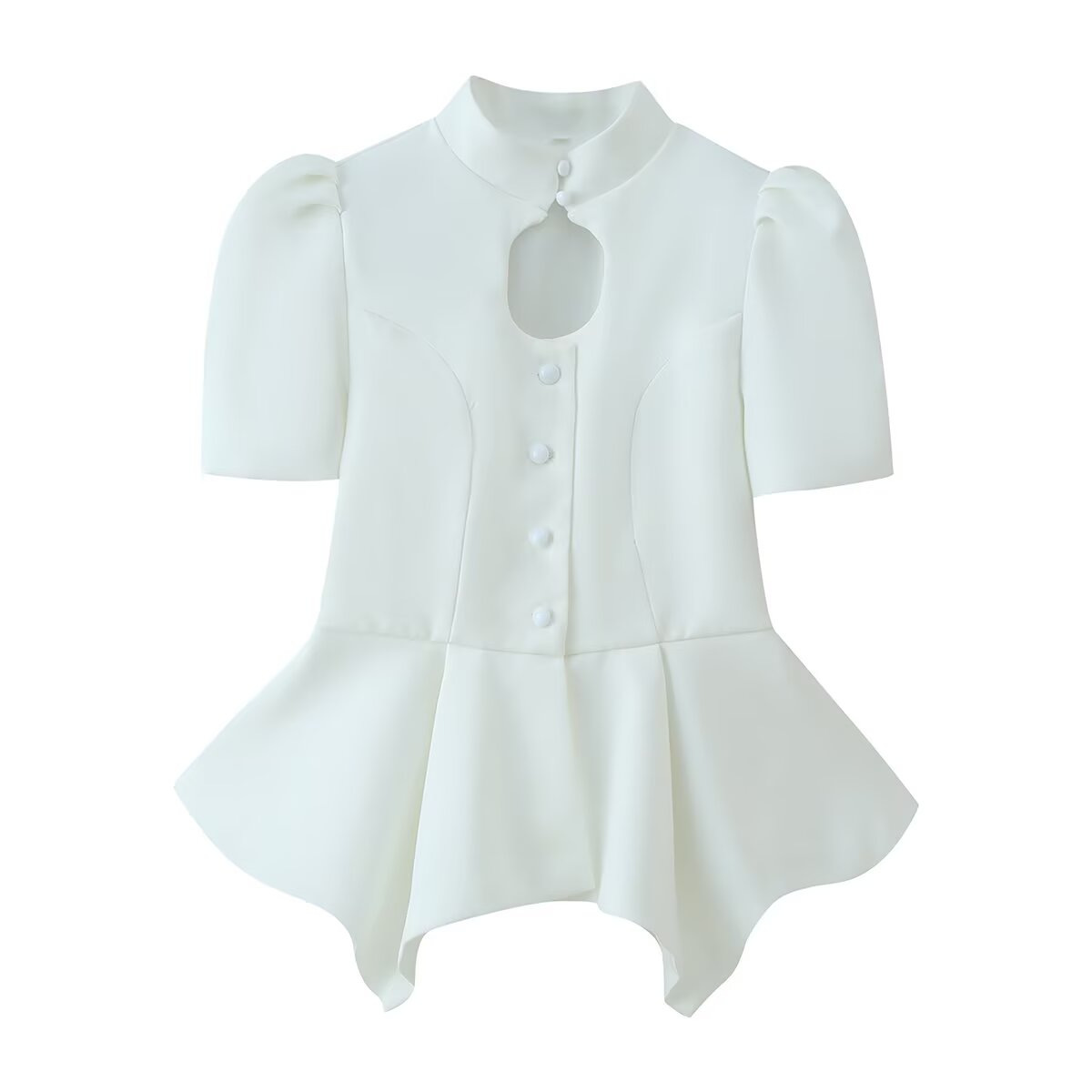 Women's Cutout Puff Sleeve Button-Front Top