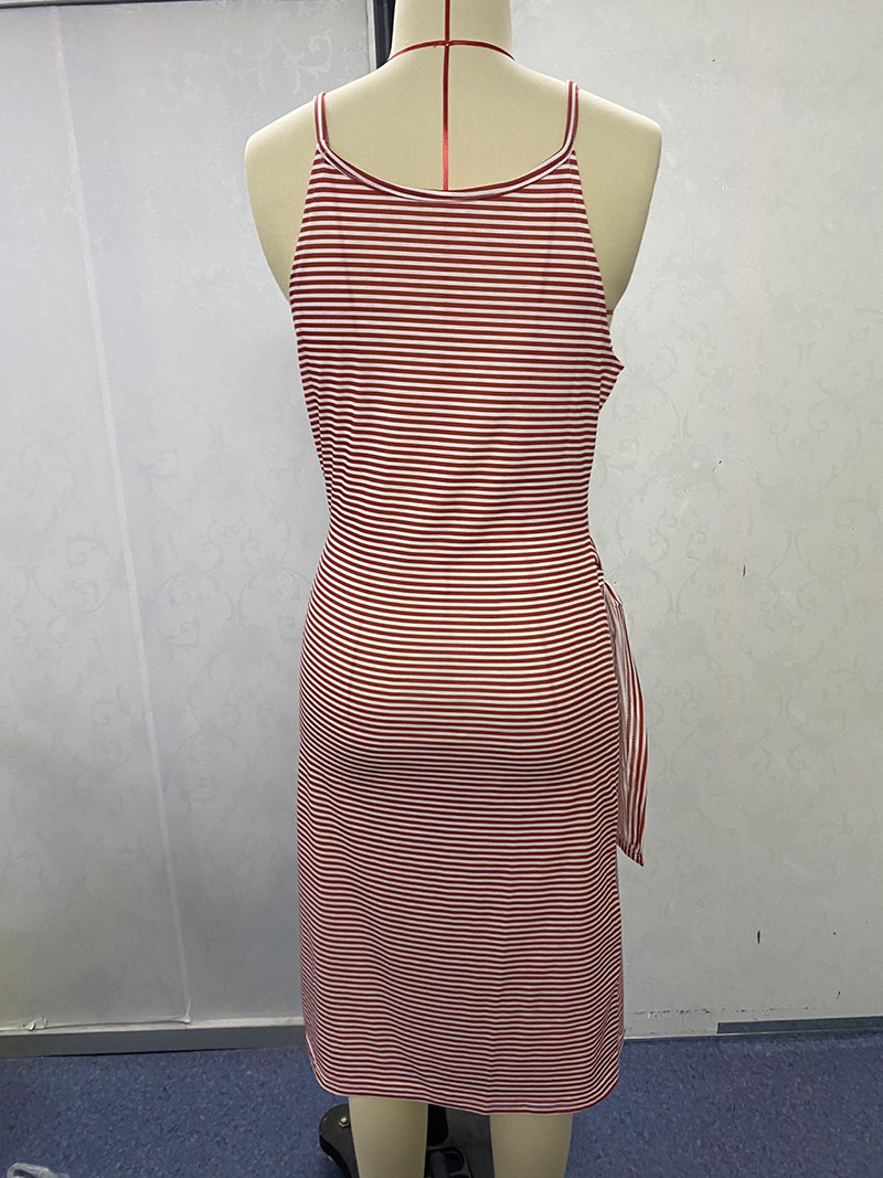 Women's Striped Sleeveless Midi Dress with Waist Tie