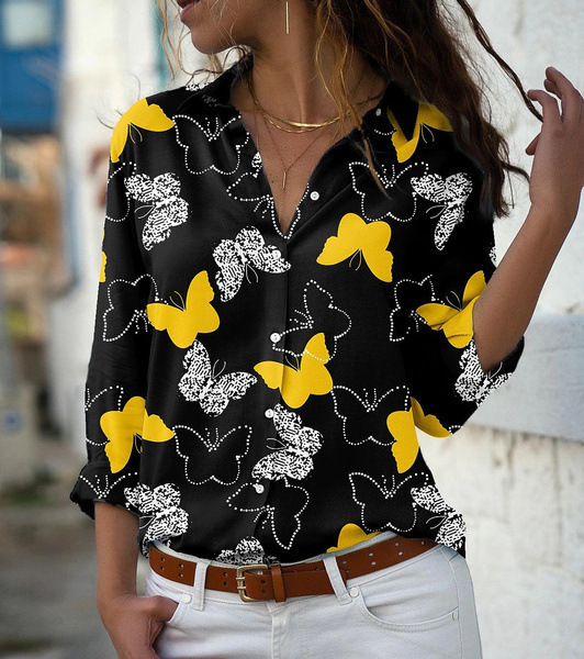 Women's Butterfly Shadow Print Long Sleeve Blouse