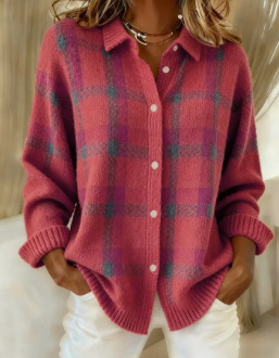 Women's Unique Plaid Print Long Sleeve Button-Up Shirt