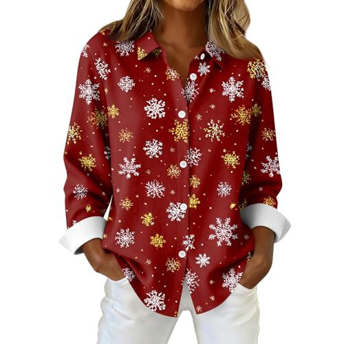 Women's Christmas Plaid Snowflake Polka Dot Print Long Sleeve Shirt