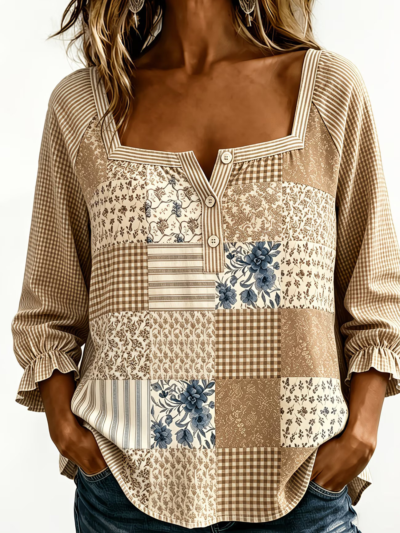 Women's Floral Print Casual Half-Sleeve Blouse