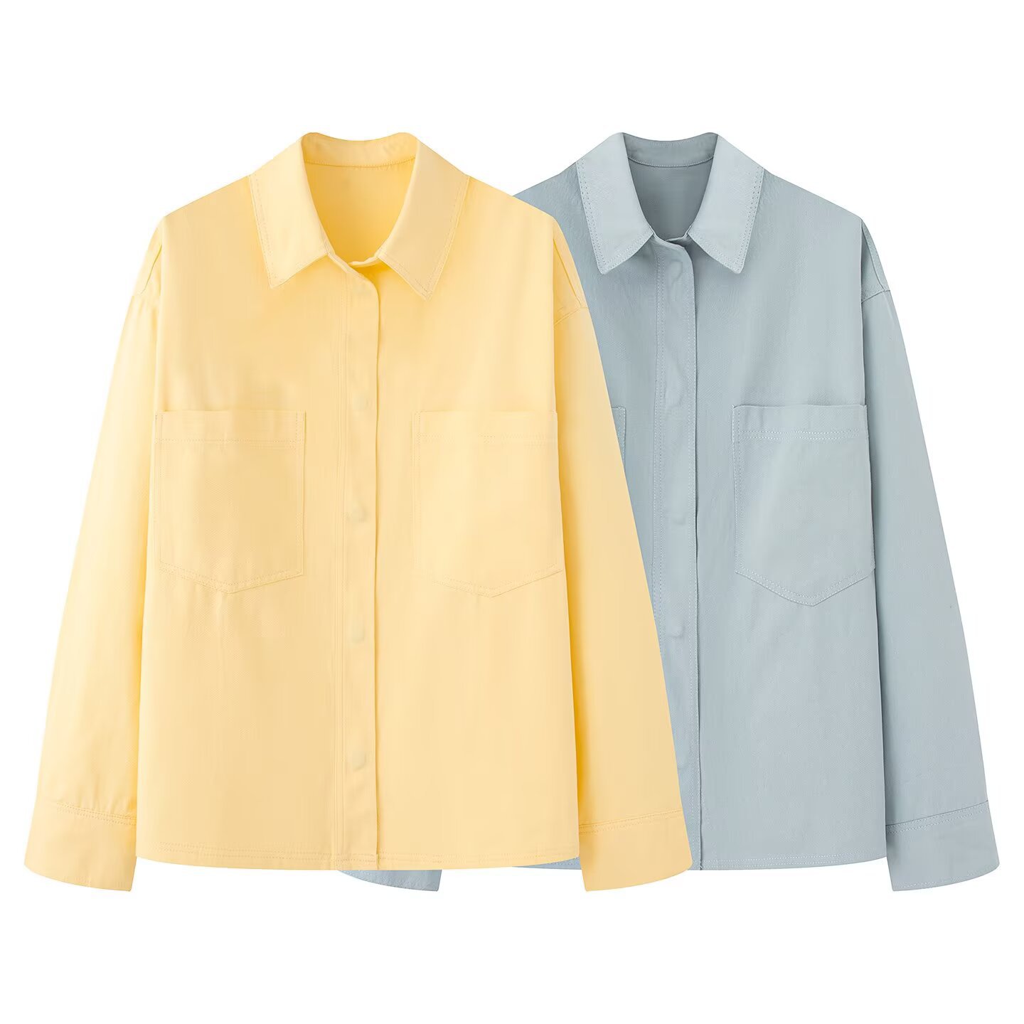 Women's Casual Button-Front Collared Long-Sleeve Top with Pockets