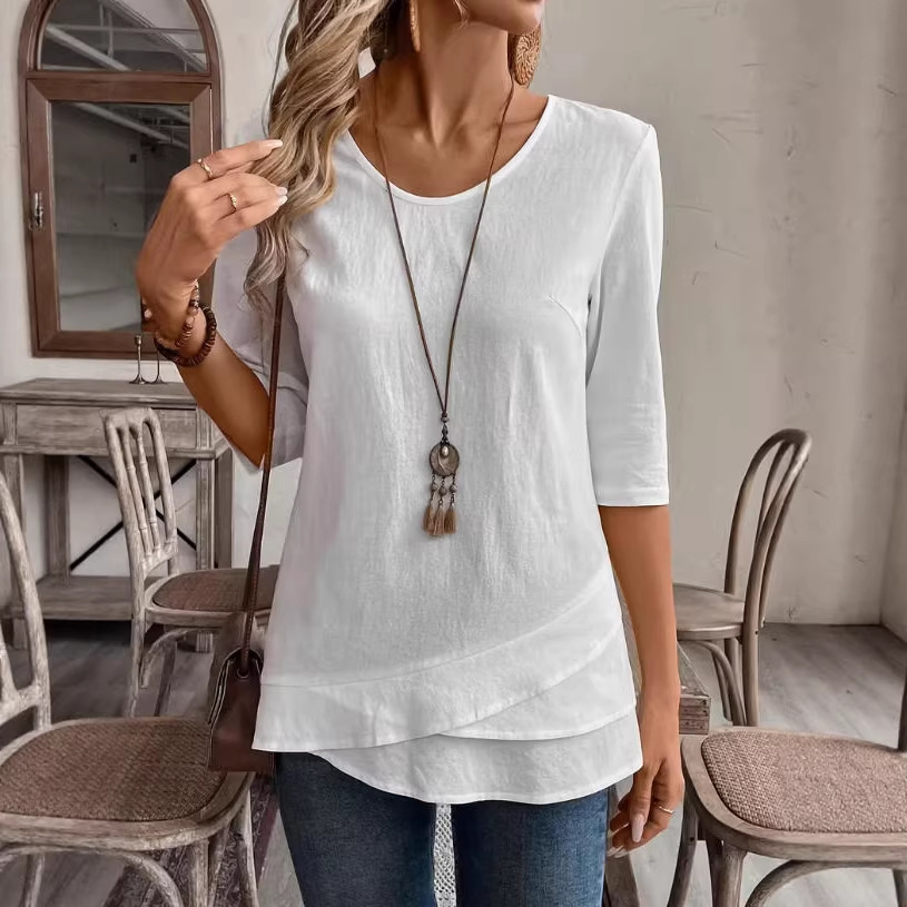 Women's Solid Color Short Sleeve Loose Casual Top