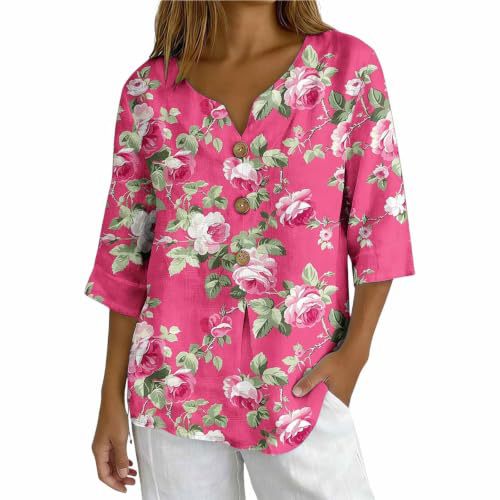 Women's Floral Print Three-Button Half-Sleeve Blouse