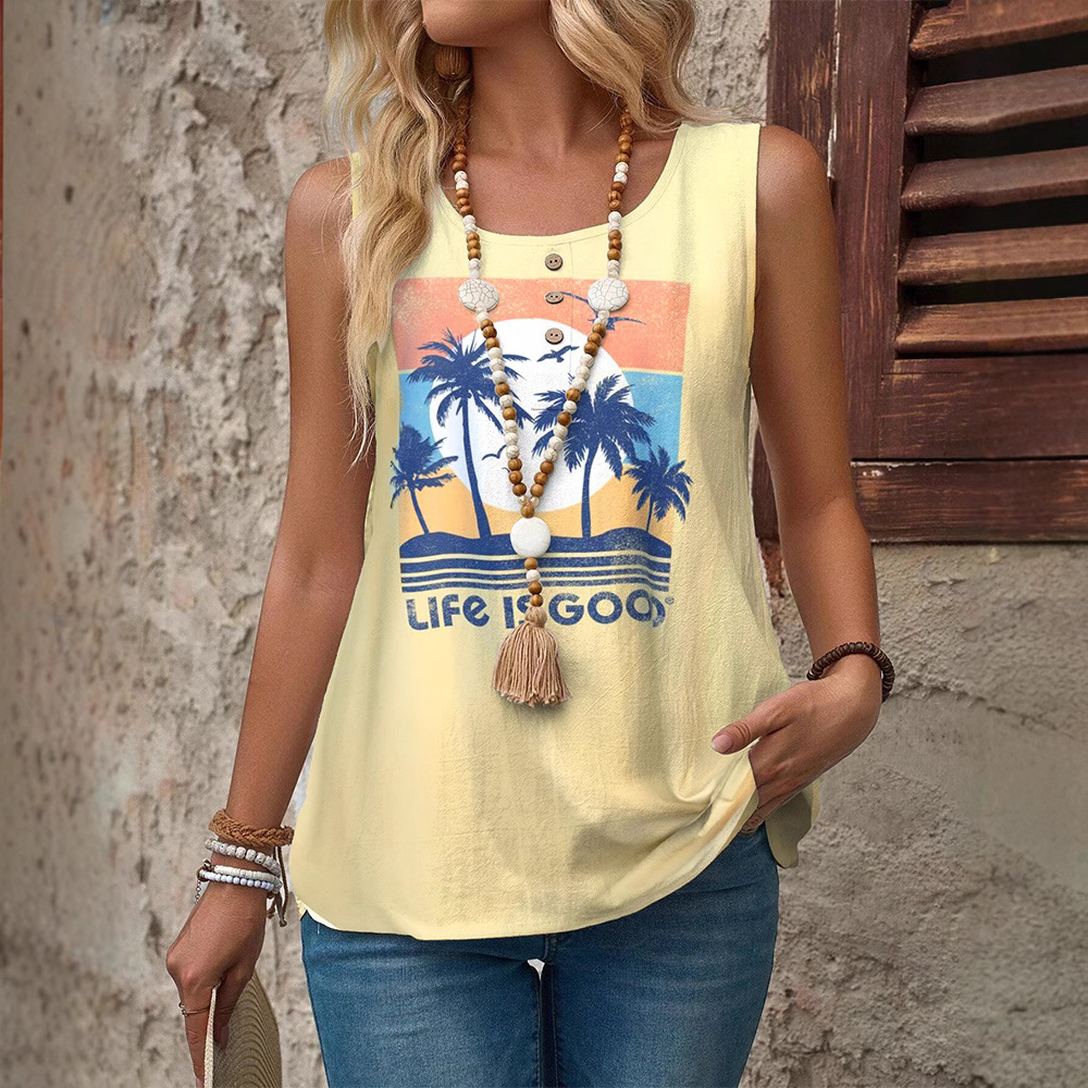 Summer Crewneck Sleeveless Tank Top Casual Versatile Fashion Women's Sportswear
