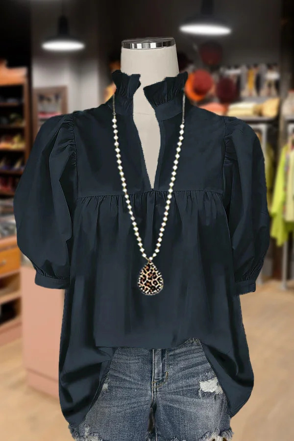 Women's Casual Loose Pleated V-Neck Top