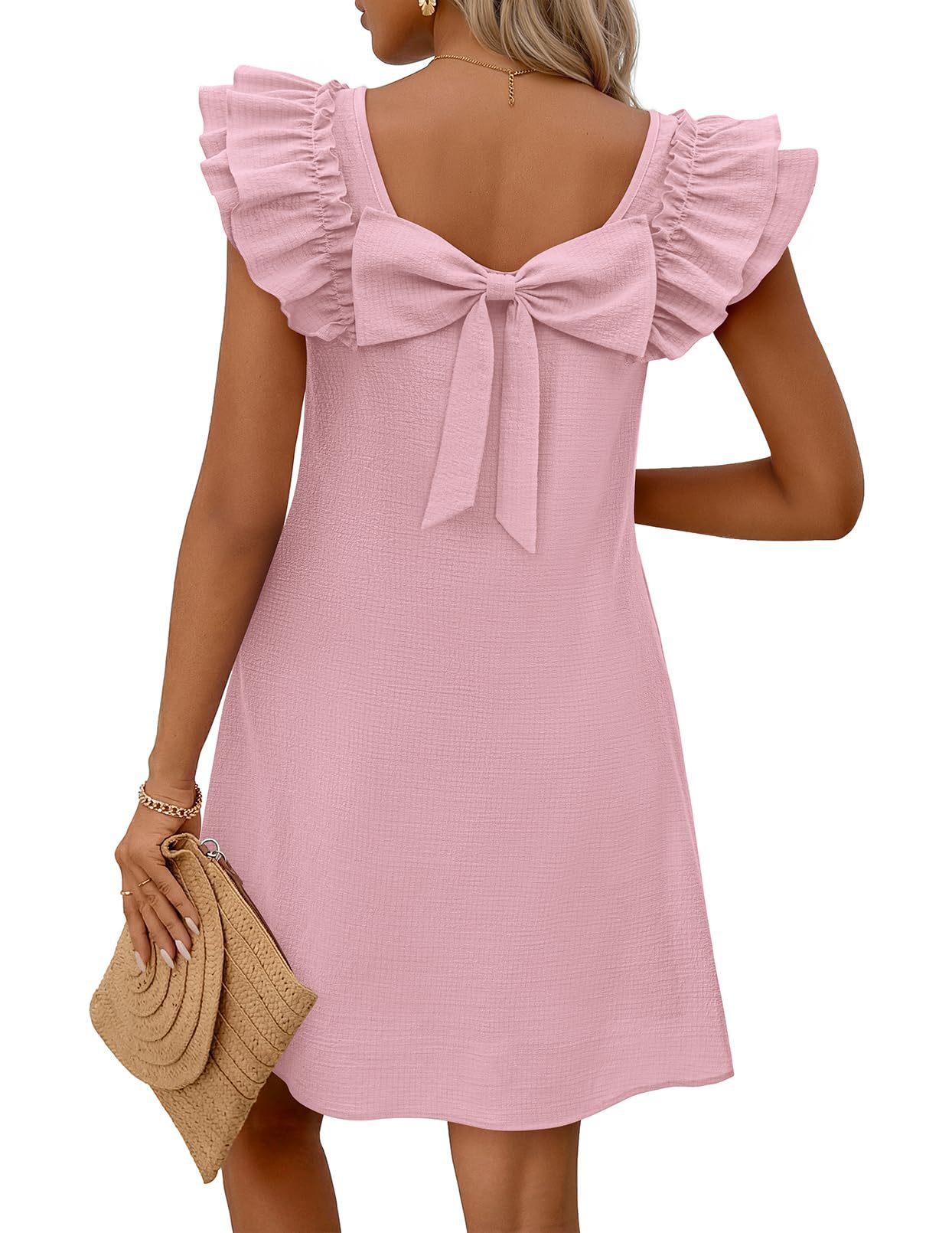 Women's Double Ruffle Sleeve Back Bow Dress