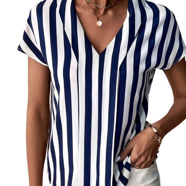 Striped Short Sleeve Pullover Shirt Women Loose Fit