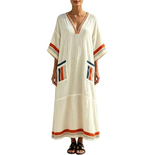 Women's Plaid & Solid Print Midi Dress with Deep V-Neck and Five-Quarter Sleeves