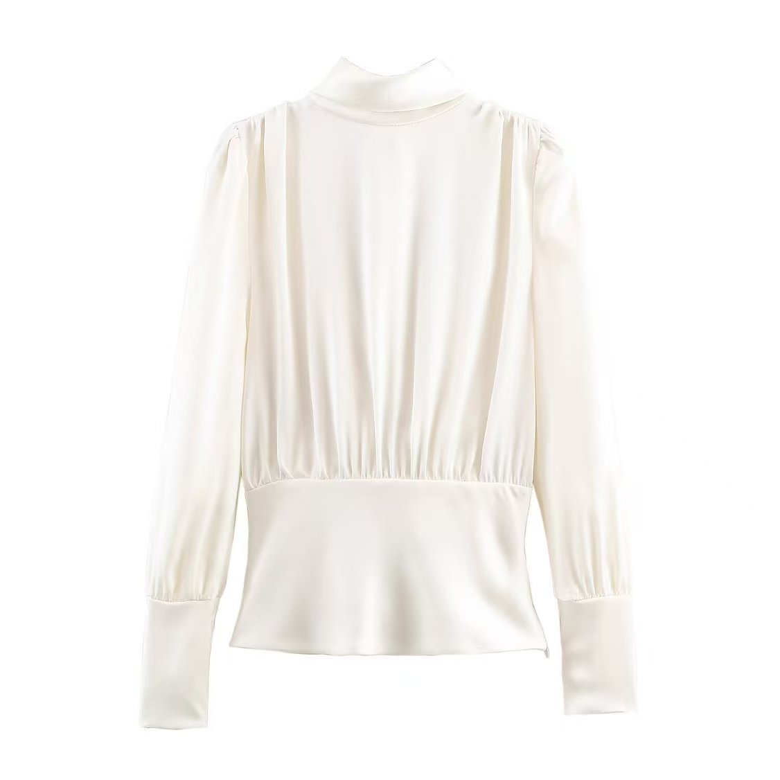 Women's Long Sleeve Satin-Feel Scarf-Accent Blouse