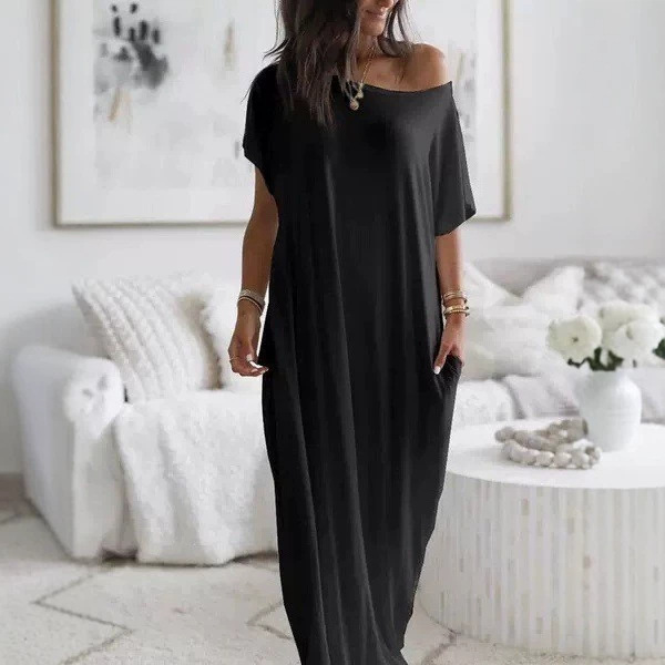 Women's Solid Short Sleeve Midi Casual Dress