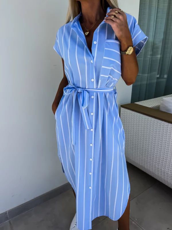 Sleeveless Striped Midi Shirt Dress Loose Fit
