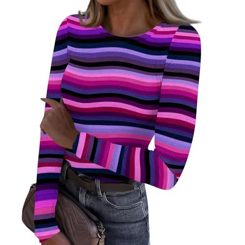 Colorful Striped Heart Print Long Sleeve Women's Top