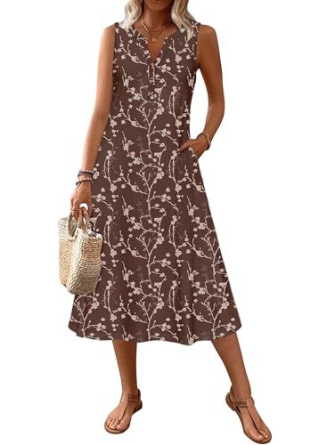 Women's Retro Striped Sleeveless Midi Dress Casual Fit
