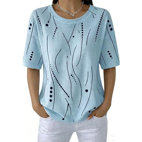 Summer Line Dot Print Short Sleeve T-Shirt