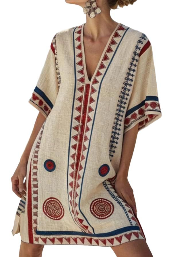 Women's Striped Floral Print Midi Dress Deep V-Neck Sleeveless Slim Fit
