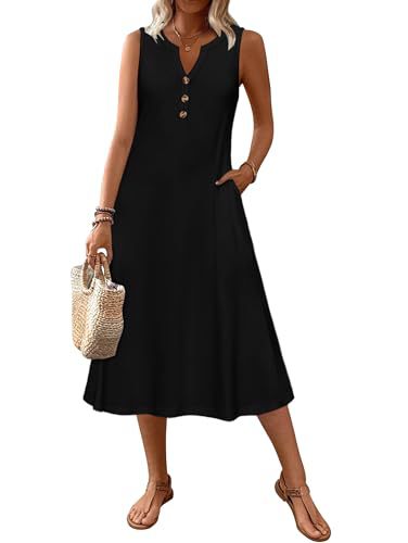 Women's Retro Striped Sleeveless Midi Dress Casual Fit