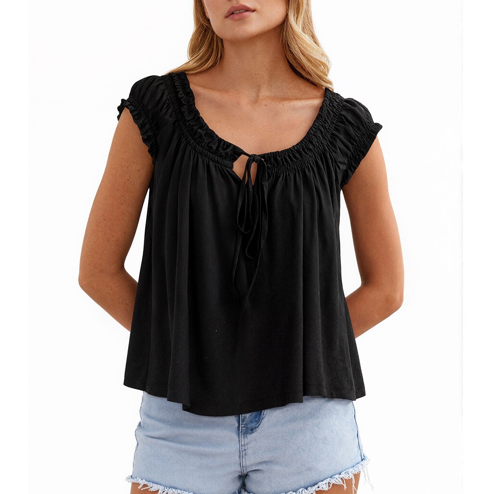 Women's Sleeveless Ruched Tie-Front Tank Top Casual Loose Fit