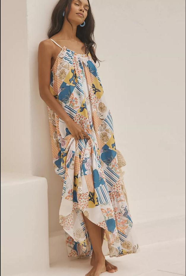 Women's Sleeveless Printed Open-Back Long Dress